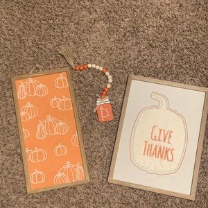 Thanksgiving Pumpkin Wall Decor Set/& beaded mason jar tassel decor